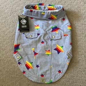 🌈 New CANADA POOCH rainbow star denim dog vest, 16''.